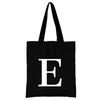 Women's Black Shopping Bag Casual Large-capacity White Letters Initial Name Pattern Printing Series Canvas Shoulder Bag Reusable