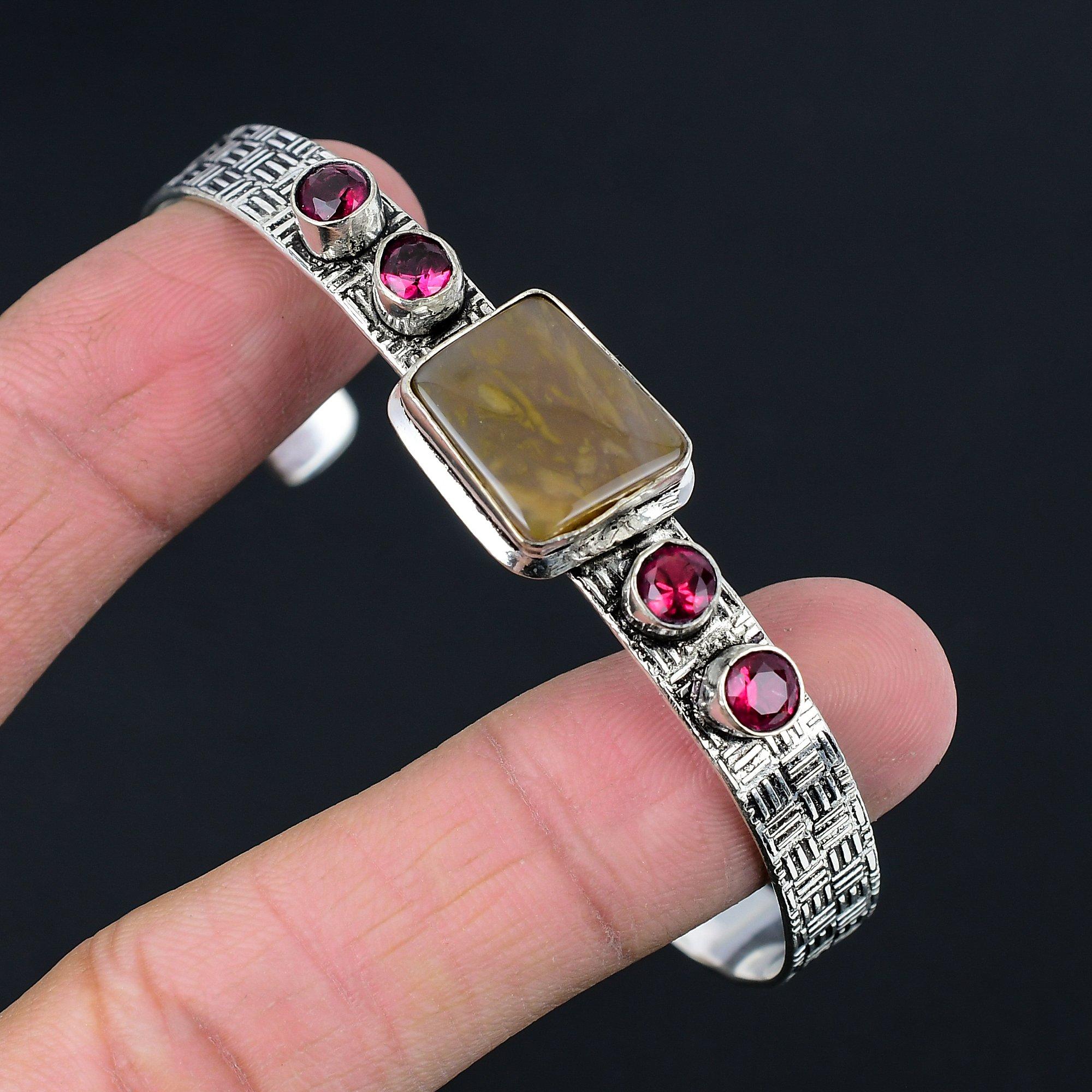 

Friendship Day Deal Landscape Jasper Stone Rubillite 925 Silver Bangle Jewelry Adjustable