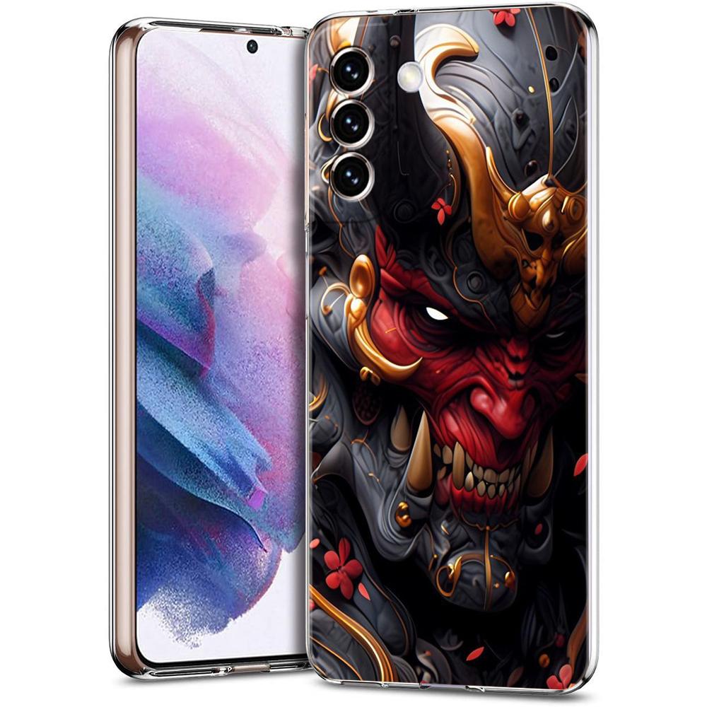 Japan Samurai Oni Mask Transparent Cover for Samsung Galaxy S24 S23 S22 S20 S21 FE Ultra S24 S23 S10 S9 Plus Soft TPU Phone Case