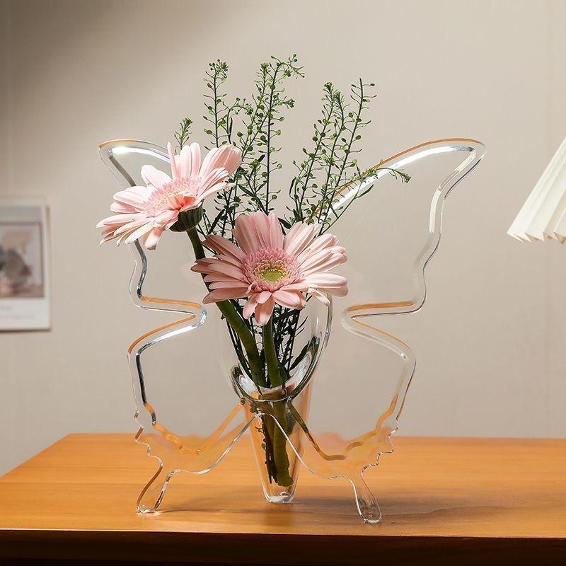 Butterfly flower arrangement creative art vase, desktop decoration, home living room, transparent vase decoration