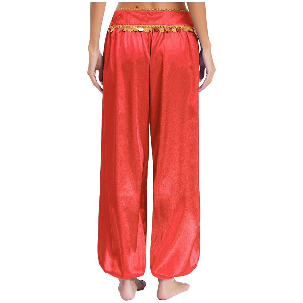 Paillettenbesetzte Haremshose für Damen, Bauchtanzbekleidung, tiefsitzend, locker geschnitten, weite arabische Hose, Halloween-Kostüm