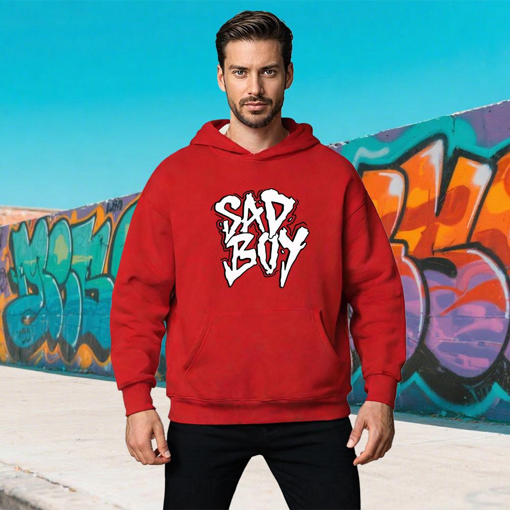 SAD BOY Letter Graphic Printing Autumn Winter Men's and Women's Sweatshirts Casual  Pullover Loose Outdoor Street Sports Hoodies
