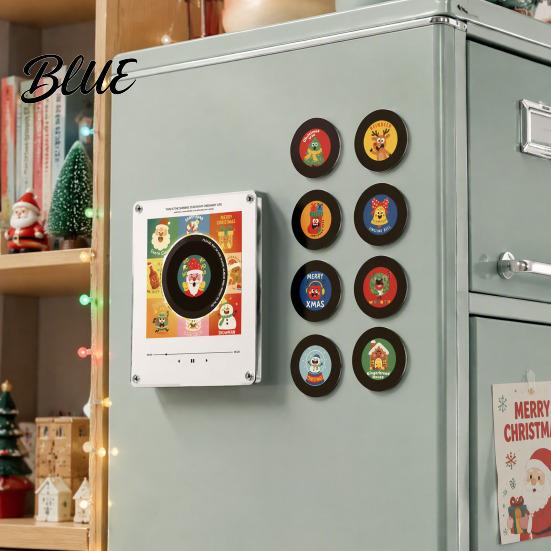 Nostalgic Acrylic Record NFC Music Vinyl Magnet Fridge Player Programmable with 9 Records Retro Aesthetic Magnetic Portable Desktop Ornament