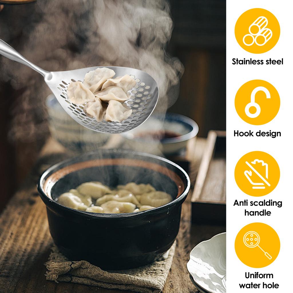 Stainless Steel Skimmer Spoon Long Handle Cooking Slotted Colander Spoon Skimmer Strainer Kitchen Strainer for Frying Draining
