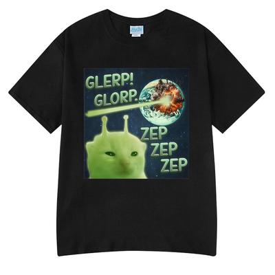 Glerp Glorp Gato Alienígena Divertido Meme Cerebro Podrido Italiano Camiseta Hombres Mujeres Camisetas con Estampado Gráfico Camiseta de Algodón de Manga Corta de Verano