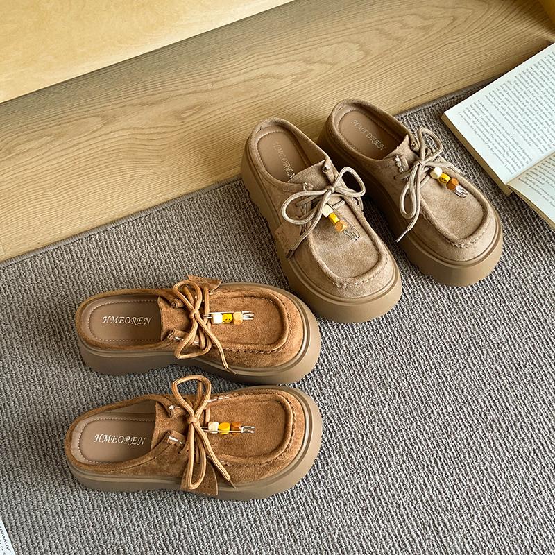 2025 New Women's Fashion Loafers Platform Heightening Front-covered Slippers Retro Women's Casual Half-slippers Zapatos De Mujer