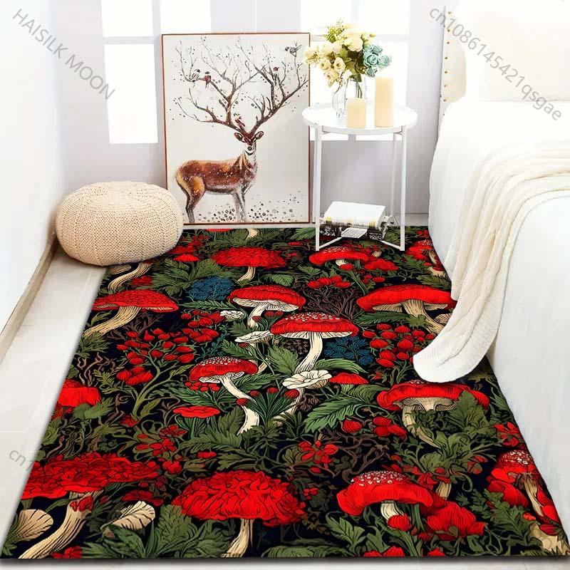 Various Sizes Red Mushroom Print Carpet for Bedroom Living Room Bedside Sofa Floor Mat Modern Home Decor Space Area Rug