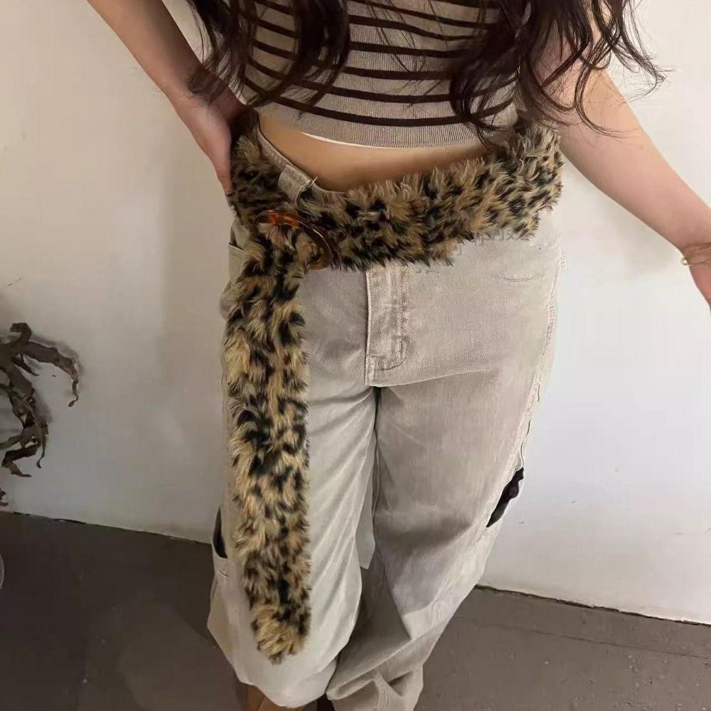 Jeans Decor Leopard Print Plush Belt Furry Jazz Dance Costumes Accessory  Spicy Girl