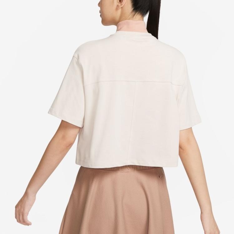 Nike Sportswear City Utility Embroidered Logo Print Short Sleeve T-Shirt Women Tops Light-Redwood-Brown FB7227-104