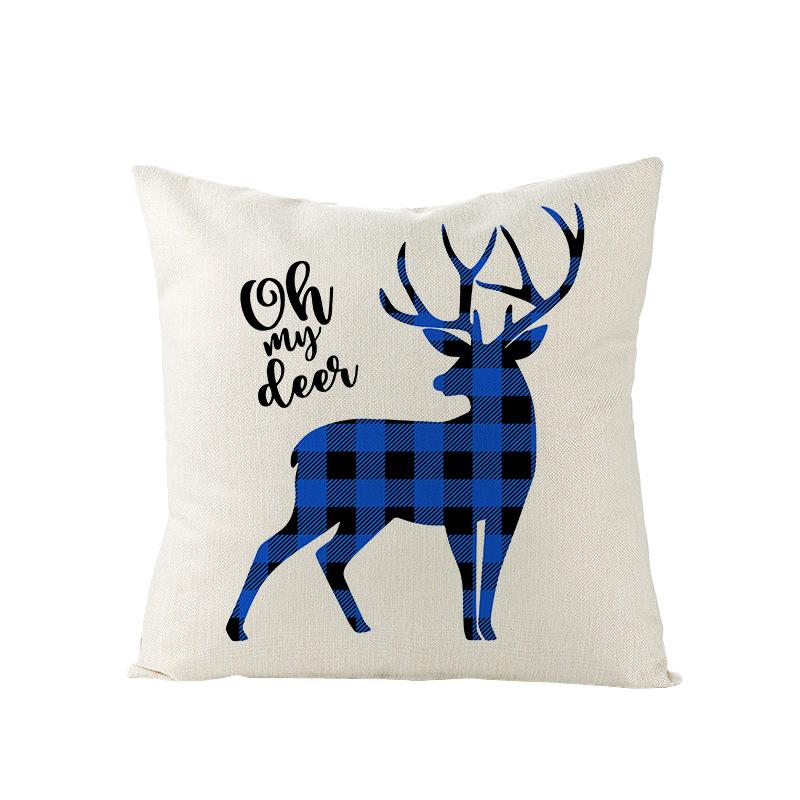 Blue Christmas Pillow Case Polyester Printed Christmas Elk Pillow Home Sofa Pillow Case