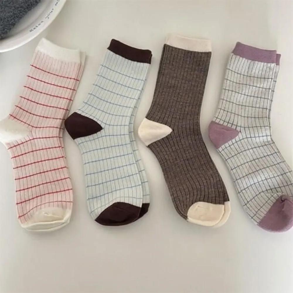 Irum Color Block Stripe Mid-calf Socks 4 Colors brown