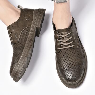 Fashion Men Breathable Sneakers Fashion Driving Walking Shoes for Male Skate Flats Fashionable Perforated Outdoor Men's Leather Shoes