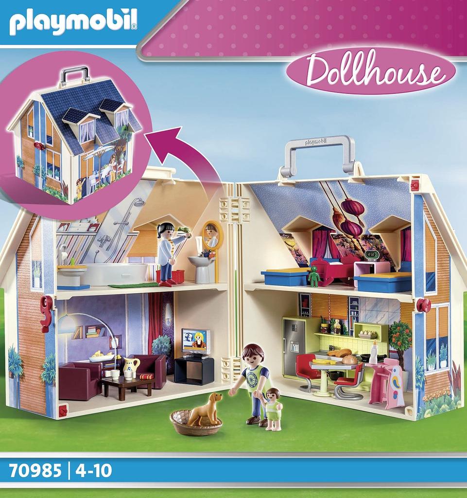 PLAYMOBIL Dollhouse 70985 Mitnehm-Puppenhaus Mit Griff, Zusammenklappbar, Spielzeug Für Kinder Ab 4 Jahren