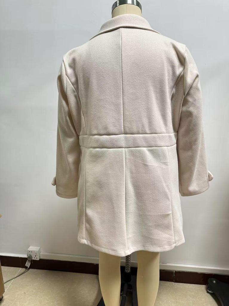 Cross2025 Autumn/Winter Elegant Plus Size Mid-Length Woolen Coat with Lapel and Button Design