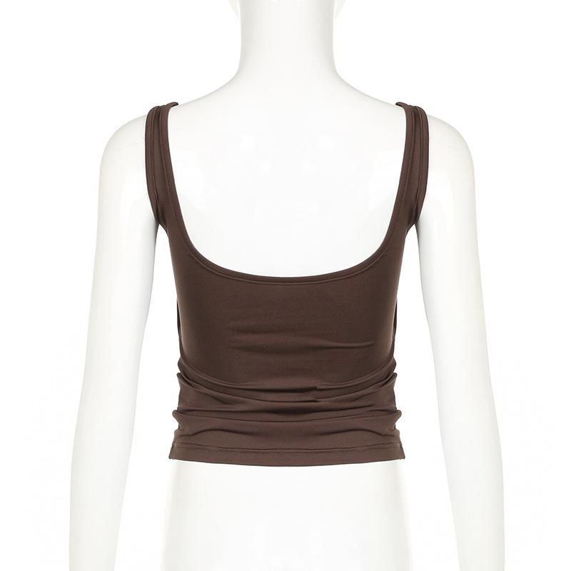 New Women Tops Summer Solid Sexy Tank Top Backless  Casual Slim Camisole Sleeveless Fashion Folds Vest Lady Clothing