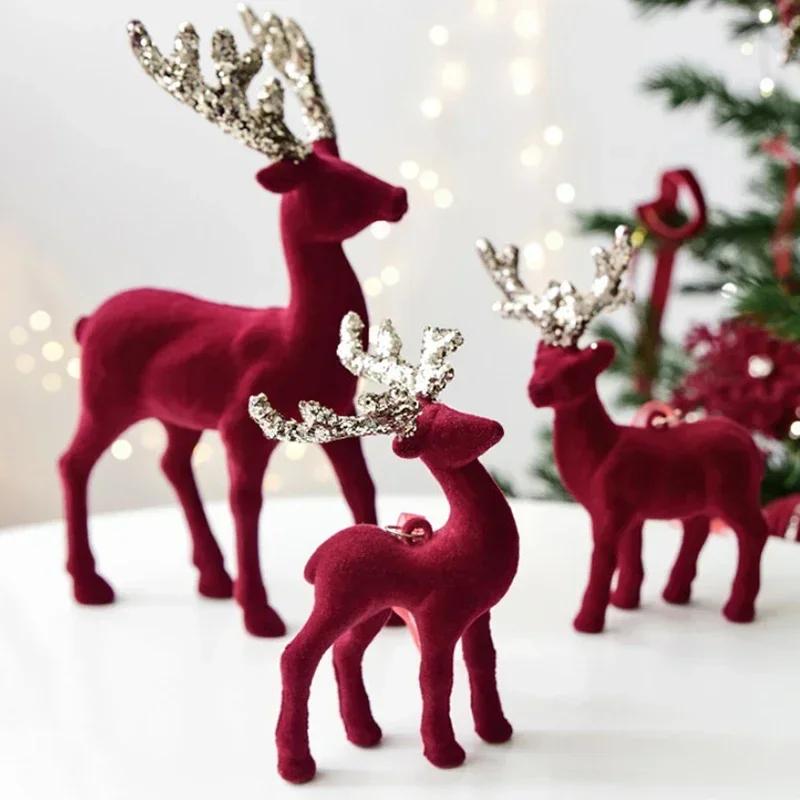1 vnt. Kalėdiniai elniai Ornamentai Dekoracijos Namų Stalo Dekoravimas Kabantys Rutuliukai Flokuoti Mini Elniukai Pakabukas Briedis