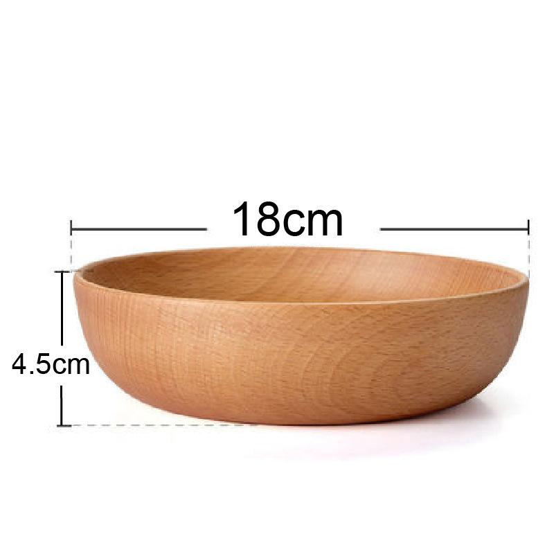 Multiple Sizes Eating Utensil Smooth Natural Beech Wood Salad Bowl Round Kitchen Tableware Household Fruit Bowl for Food Noodle