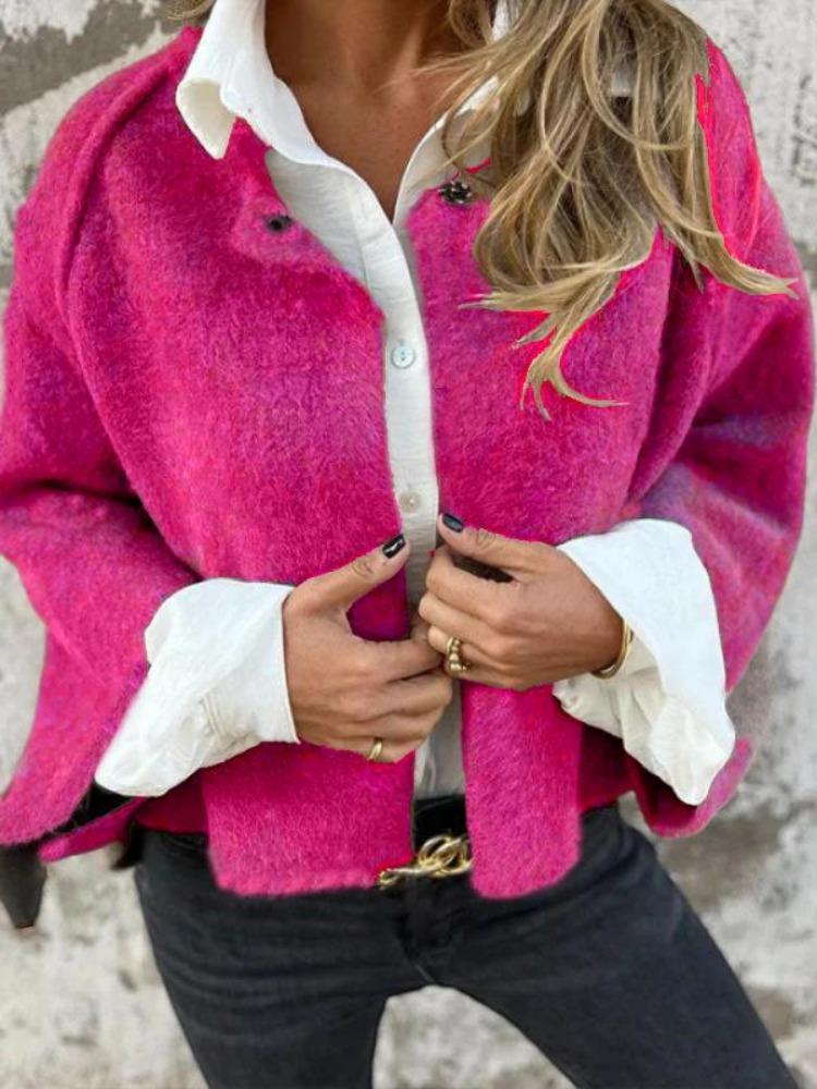 

Loose Long Sleeve Autumn Winter Cashmere Jacket Coat S розы красного