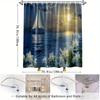 1pc Sailing Boat Bathroom Shower Curtain Scenery with Ocean, Moonlight and Flowers Polyester Fabric Bathroom Decor