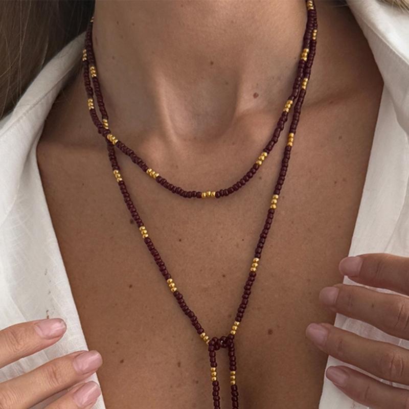 Vintage Bead Long Necklace Neckwear with Cool Minimalist Accent for Casual and Formal Wear Comfortable Lightweight