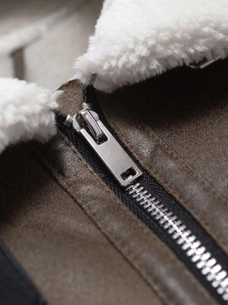 Women's Winter Shearling Suede Double-Sided Jacket with Turn-Down Collar