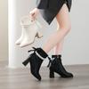 2025 Spring and Autumn Single Boots New Square Toe Side Zip Beaded Bow High Heel Women's Shoes