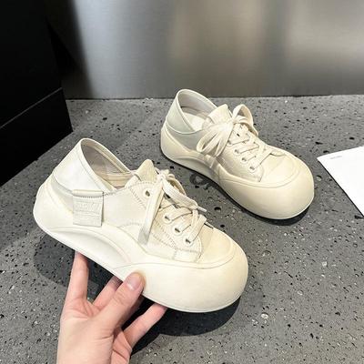 2024 Spring Trendy Thick-Soled Leather Casual Shoes: Ugliest Cute Oversized Bread Sneakers