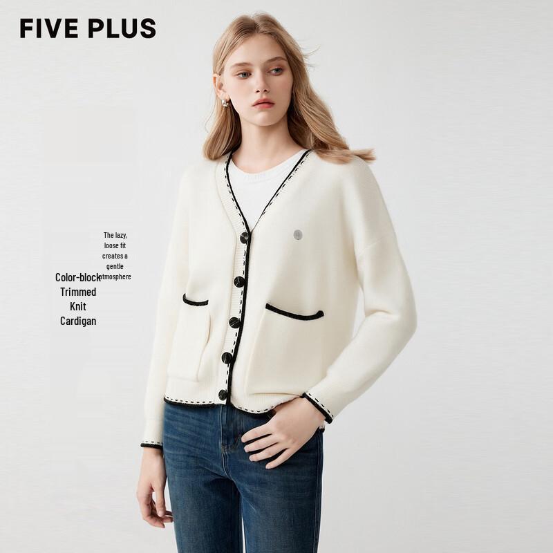 FivePlus Women s V-Neck Ribbed Knit Cardigan F