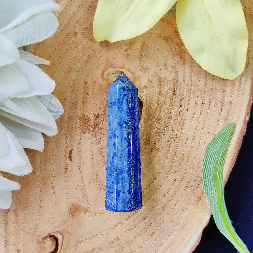 Shubhanjali Reiki Healing Lapis Crystal Pencil Obelisks for Vastu 50-100 Gm Natural Faceted Crystals Lapis Lazuli Stones Point Pencil for Crystal