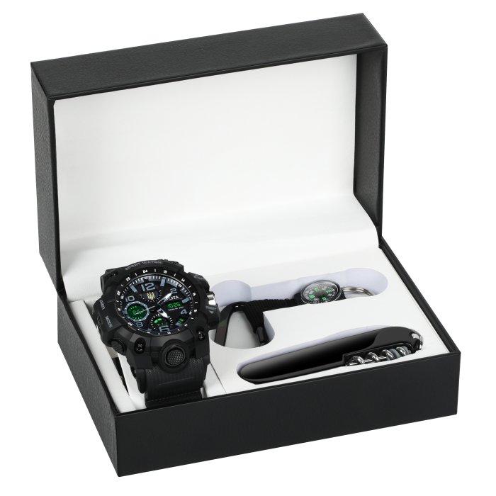 

Чоловічий водонепроникний тактичний годинник Besta Box Peremoga Set Подарунковий набір, з компасом чорний