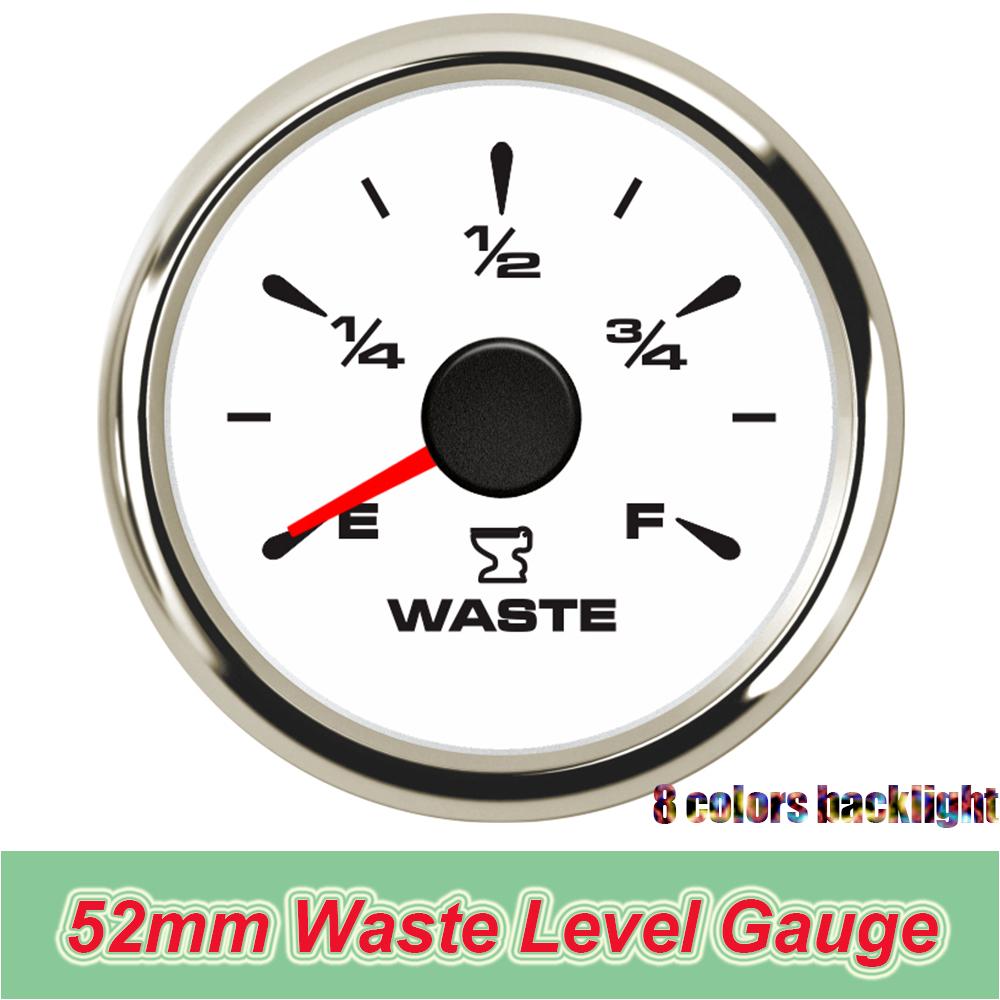 52mm Gauges Fuel Level Meter for Car Boat Yacht Gas Diesel Oil Tank Level Gauge Indicator 7colors LED Backlight Without Sensor