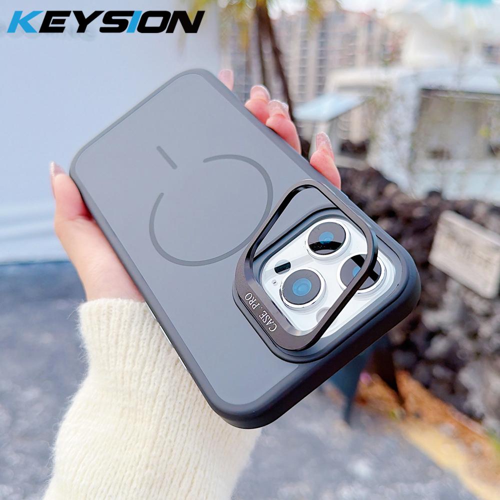KEYSION Matte Skin Feel Lens Stand Phone Case for Magsafe for iPhone 16 Pro Max 16 Plus Magnetic Wireless Charging Shockproof Cover