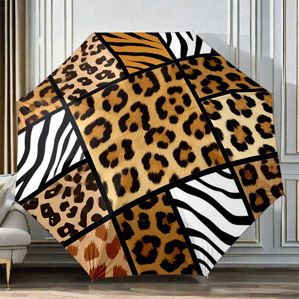 Decorative Round Leopard Zebra Print Brown Umbrella with Leopard Zebra Design