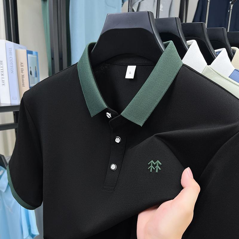 Designer Brand Silk Cotton Short Sleeve Polo Shirt Summer Korean Casual Men's T-shirt Fashion Embossed Soft Breathable Top