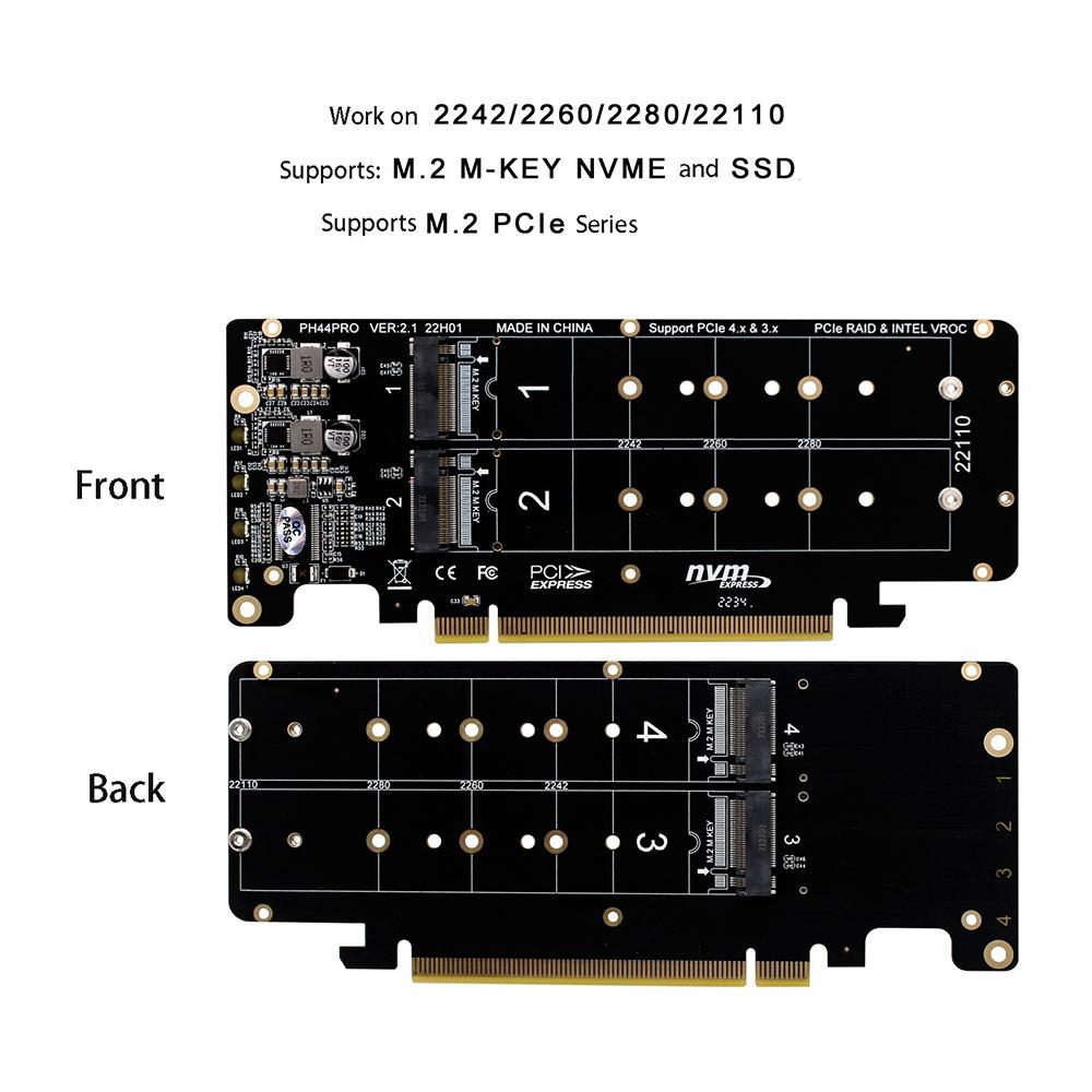 PCIE X16 to M.2 M-key NVME Converter 2230 2242 2260 2280 NVME SSD 2U Server 4.0 Bifurcation RAID Expand Card for PC Computer