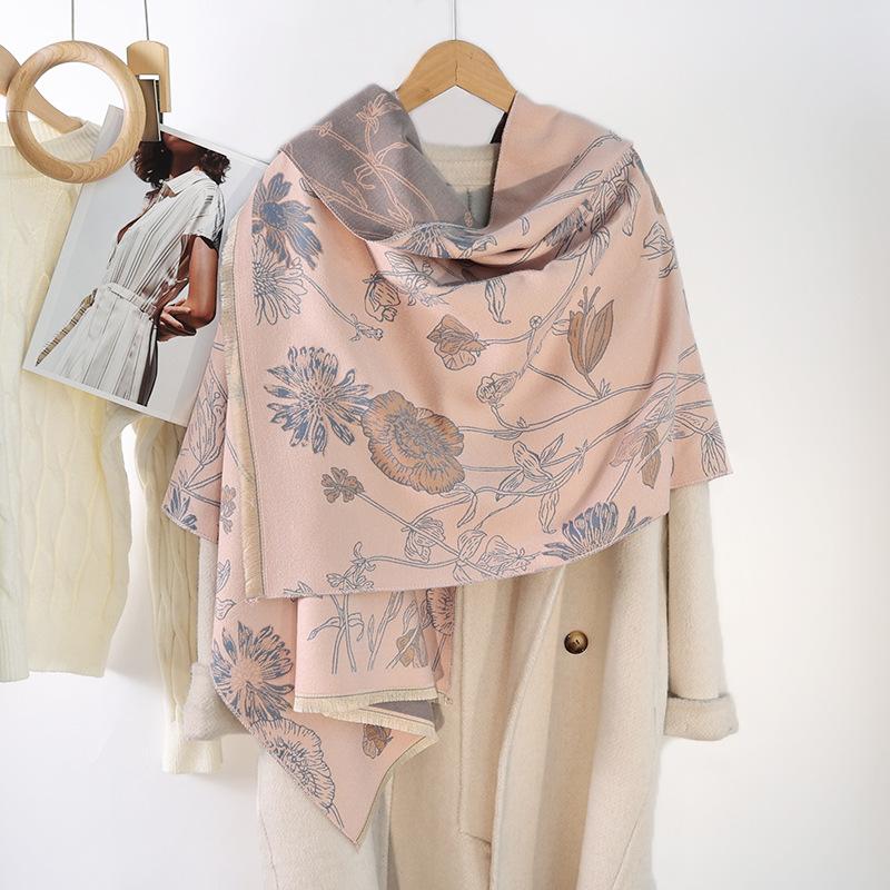 

Autumn and winter new printed imitation cashmere scarf women s autumn and winter new thickened scarf air conditioner warm shawl 190CM рожевий