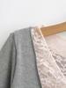 Lace Patchwork V-Neck Two-Piece Long-Sleeve Slim-Fit T-Shirt for Women - Spring/Autumn