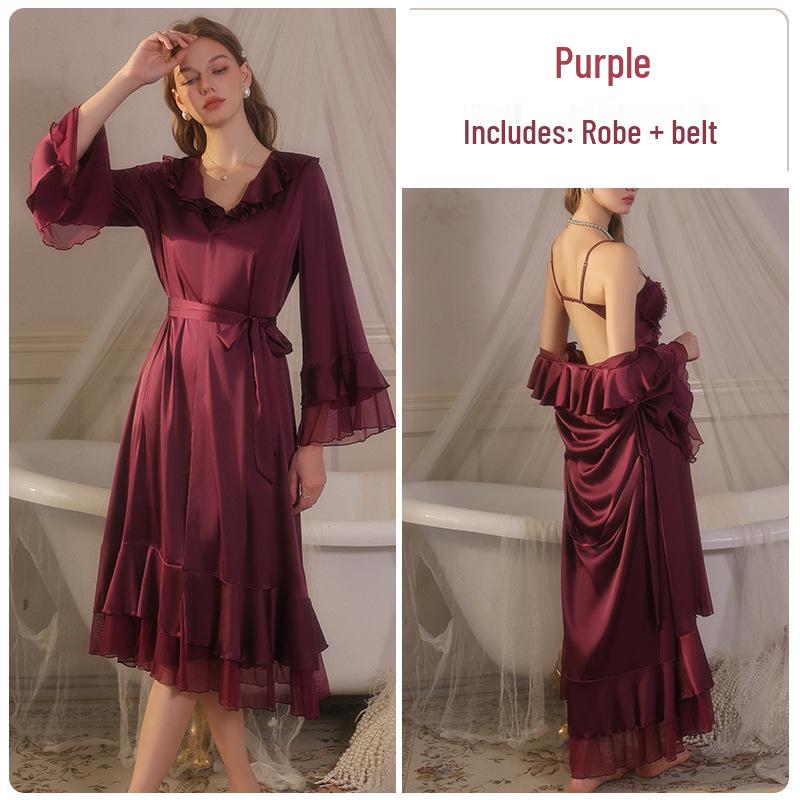 Rose Süßes Dessous-Set: Gepolstertes Camisole-Kleid mit Wickelrobe