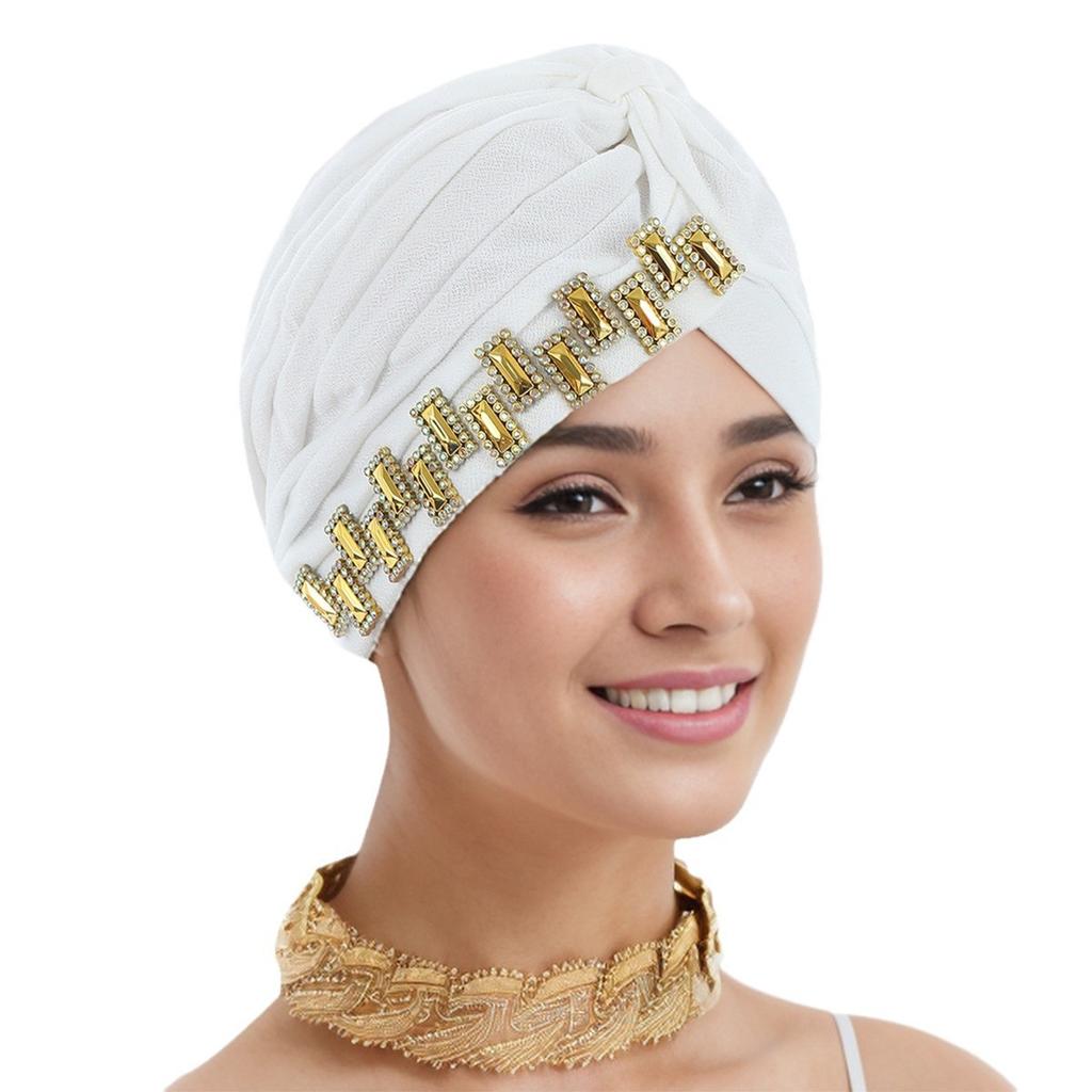 Glitter Diamonds Ruffle Turban Caps for Women