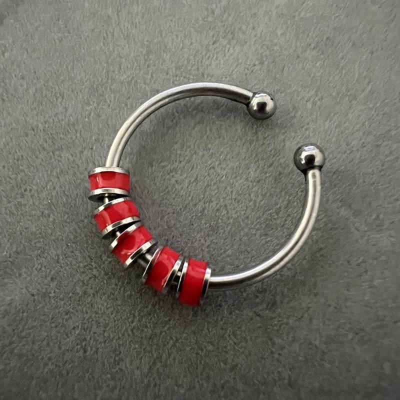 Women Men Open Ring Adjustable Anxiety Relief With Enamel Bead Opening Decoration Accessory Stacking Spinning Ring