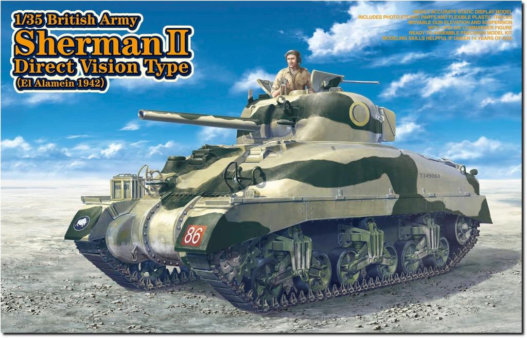 ASUKAMODEL 1/35 British Sherman II Early Model, El Alamein 1942, Plastic Model Assembly Kit, 35-014 (Tank)