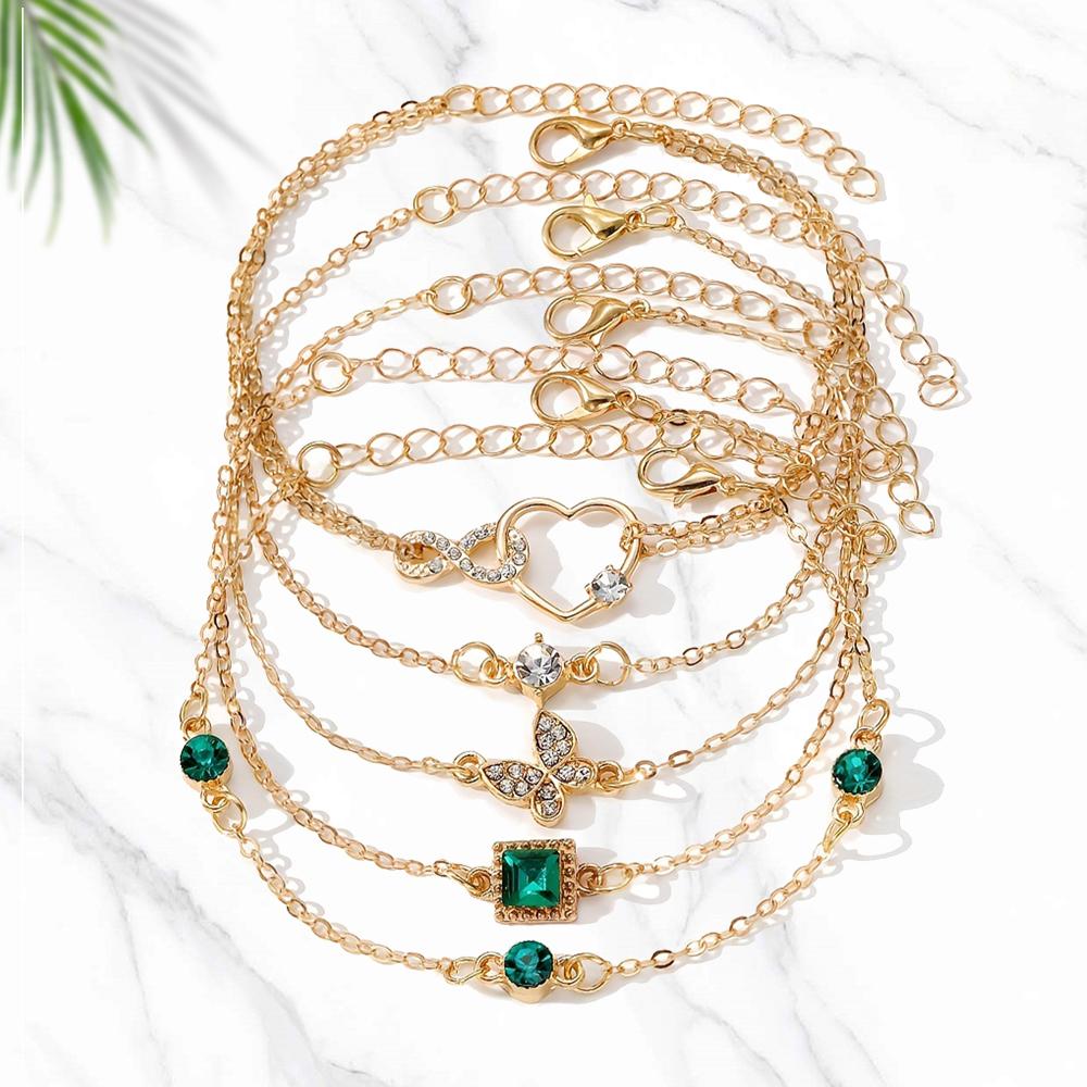 5-częściowa elegancka bransoletka z jadeitu, kwadratowa, z motywem motyla i serca, na wesela, urodziny, prezenty z cyrkoniami, imprezy, prezenty dla kobiet