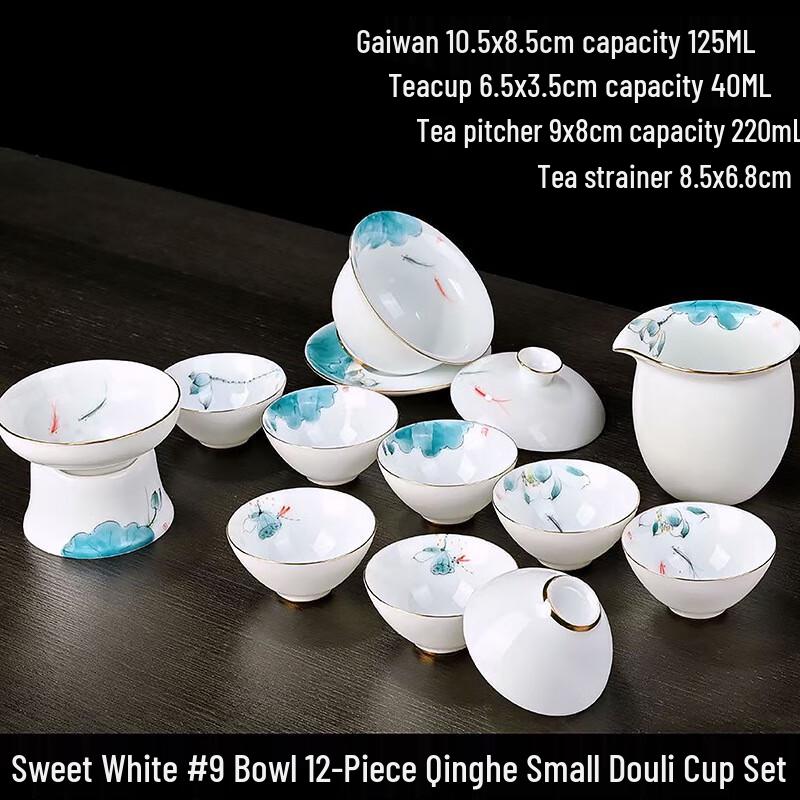 JANLA Hand-Painted Suet Jade Ceramic Gaiwan Tea Set
