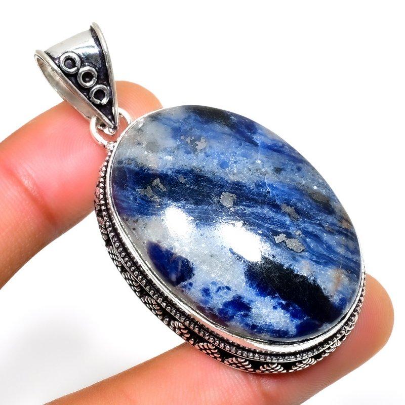 

Ювелирный кулон ручной работы с драгоценным камнем содалитом 925 пробы, посеребренный, 2,08 дюйма 2.08 синий