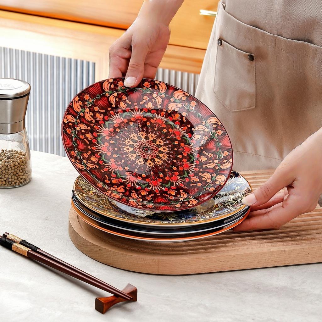 Bohemia Ceramic Large Plate Set Household Steak Plate Western Plate Creative Breakfast Plate Dish Plate Restaurant Flat Plate