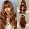 ALAN EATON Long Womens Wigs with Bangs Ombre Brown Platinum Blonde Wigs Side Part Synthetic Wavy Wigs for African American Women