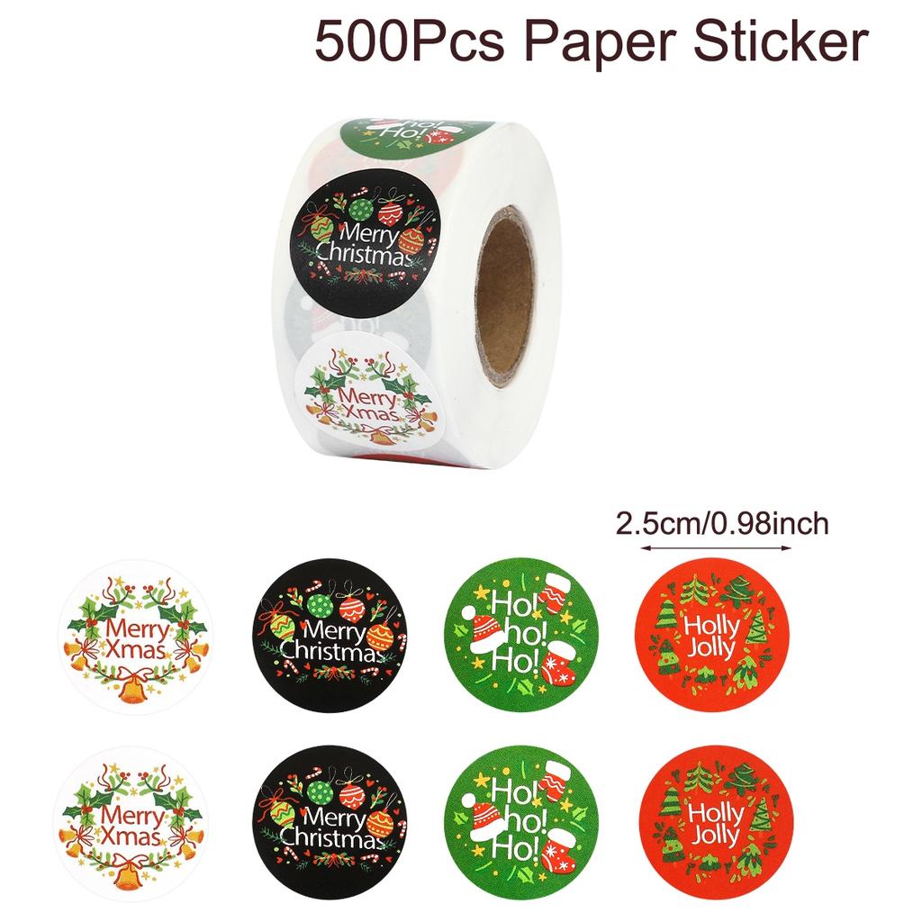 500pcs Merry Christmas Stickers Round Stickers Christmas Tag for Envelope Sealing Gift Decor Shop Product Packaging Stickers