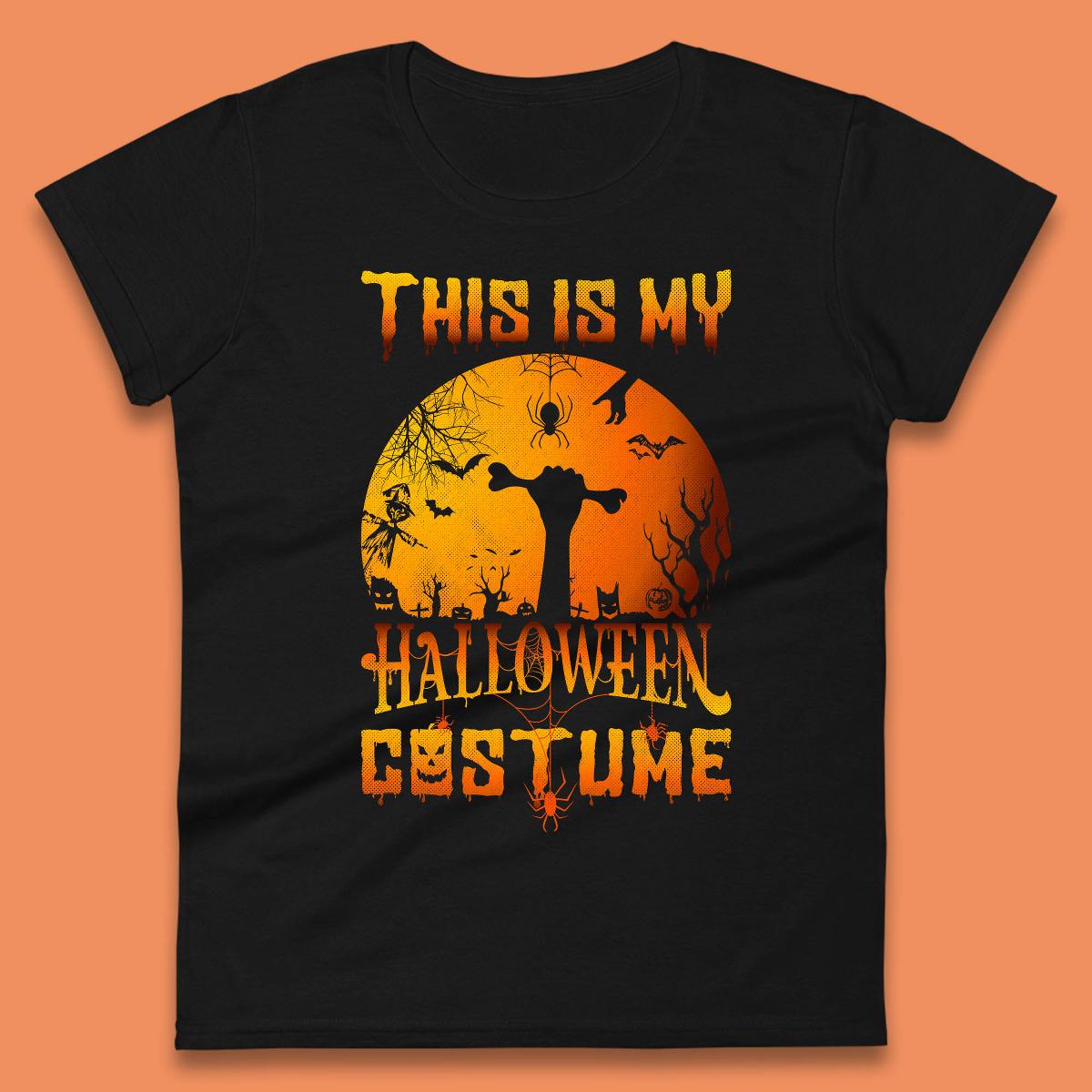 

This Is My Halloween Costume Zombie Hand Rising Out Of A Graveyard & Holding Bone In Spooky Night Womens Tee T Shirt Mens Tops Unisex Top XL