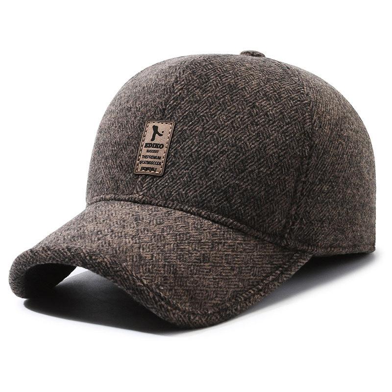 Winter Baseball Cap Warm Windproof Thickened Woolen Knitted Ear Protection Cap Men Adjustable Outdoor Sport Running Earflap Hat