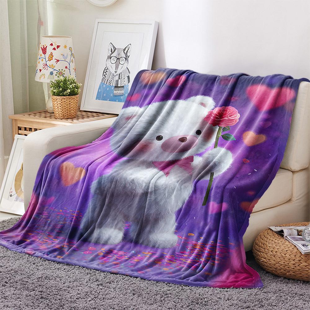 Bear Doll Print Flannel Blanket, High quality Comfortable for All Seasons, Home Decor, Warmth and Comfort, Perfect for Christmas Gifts
